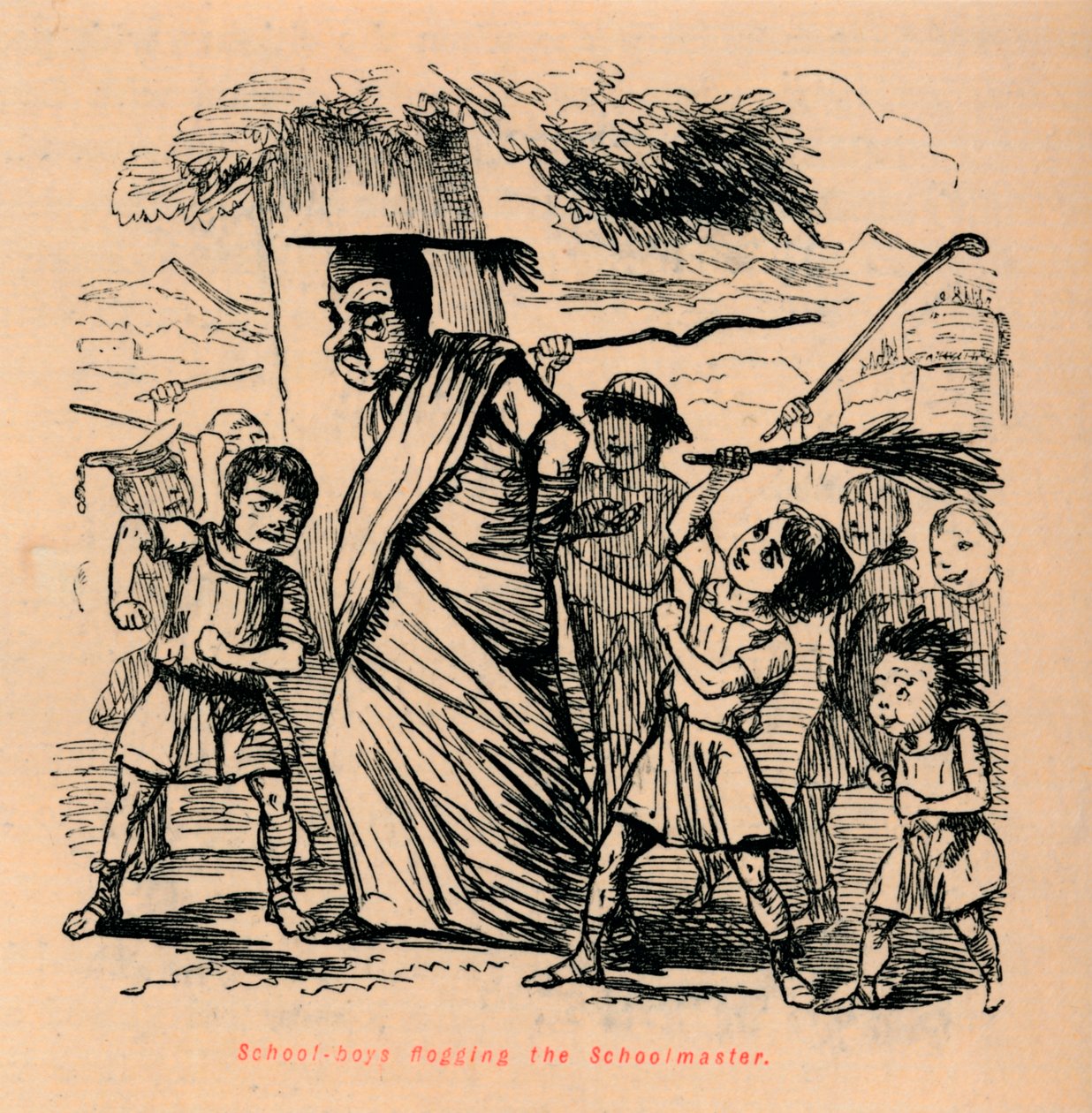 Skoledrenge pryglede skolemesteren, 1852 af John Leech