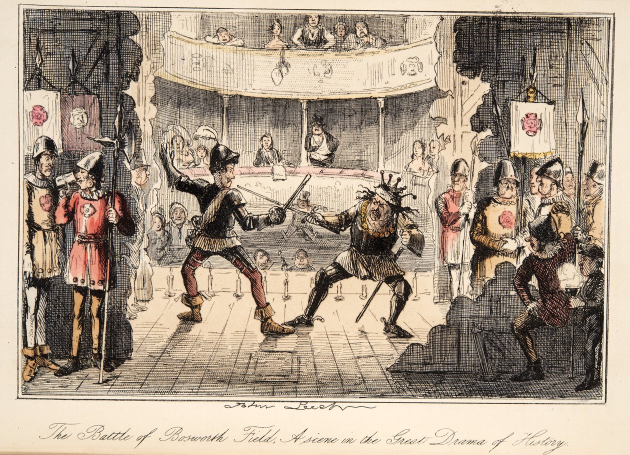 The Battle of Bosworth Field: En scene fra The Great Drama of History, fra The Comic History of England, pub. 1864 (håndfarvet radering) af John Leech