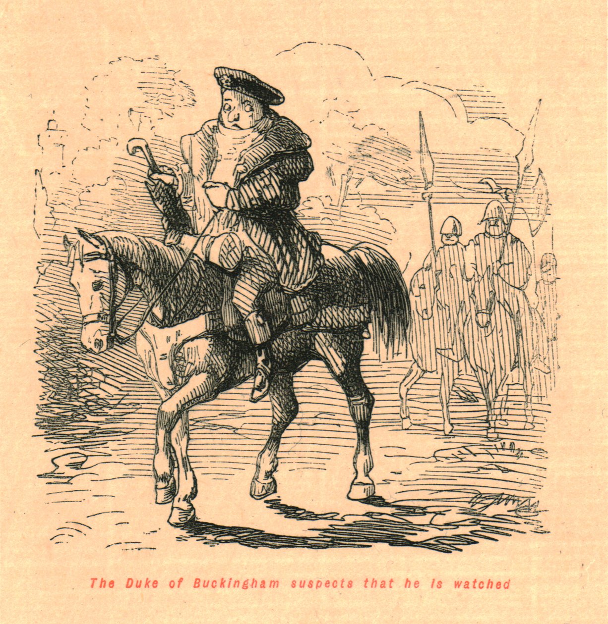 Hertugen af Buckingham har mistanke om, at han bliver overvåget, 1897. af John Leech