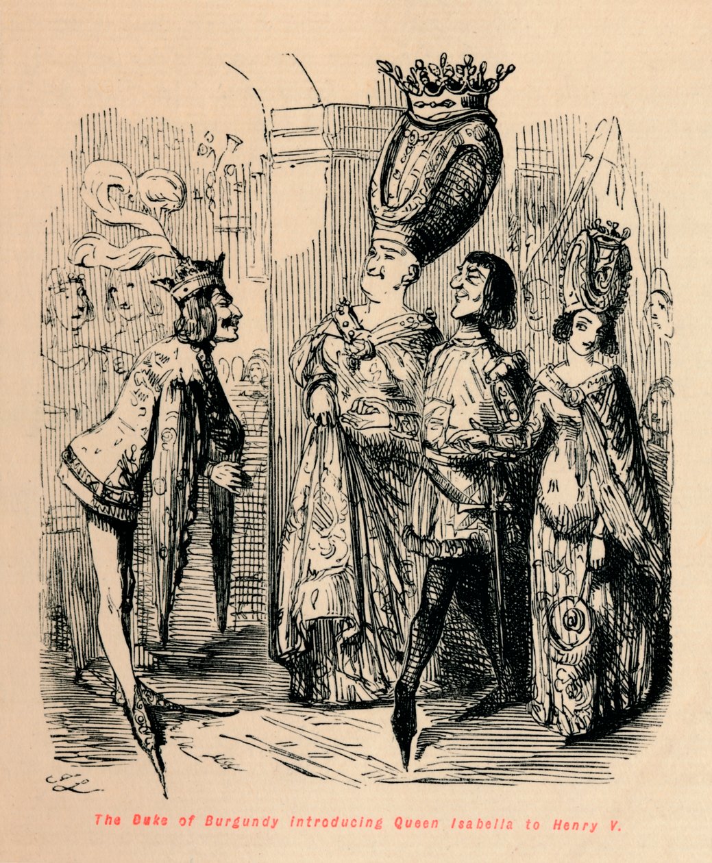 Hertugen af Bourgogne introducerer dronning Isabella for Henrik V, c1860, c1860 af John Leech
