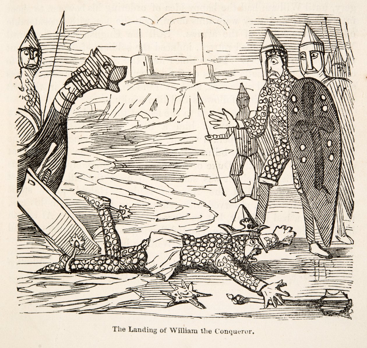 The Landing of William the Conqueror, fra The Comic History of England, pub. 1864 (træsnit) af John Leech