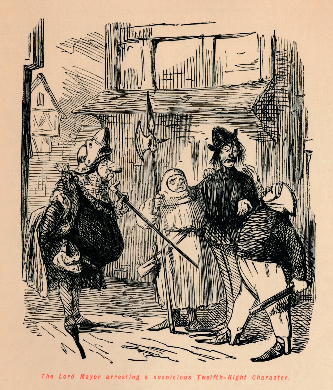 Overborgmesteren arresterer en mistænkelig tolvte-nat-karakter, c1860, c1860 af John Leech