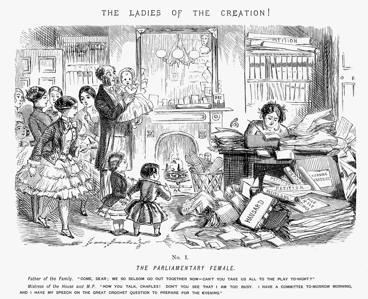 Den parlamentariske kvinde, 1850 af John Leech