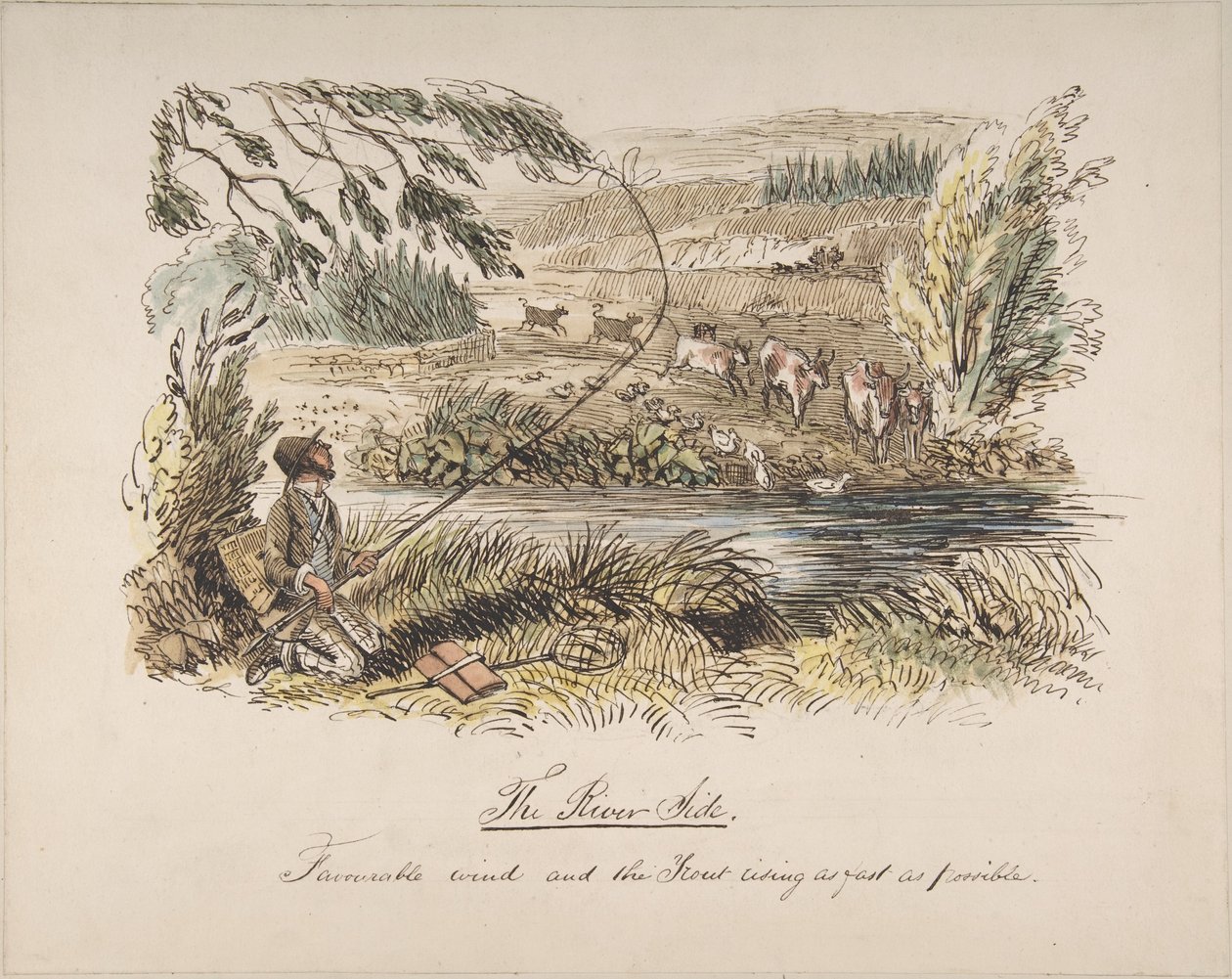 «Flodbredden, gunstig vind og ørreden, der bider så hurtigt som muligt» af John Leech