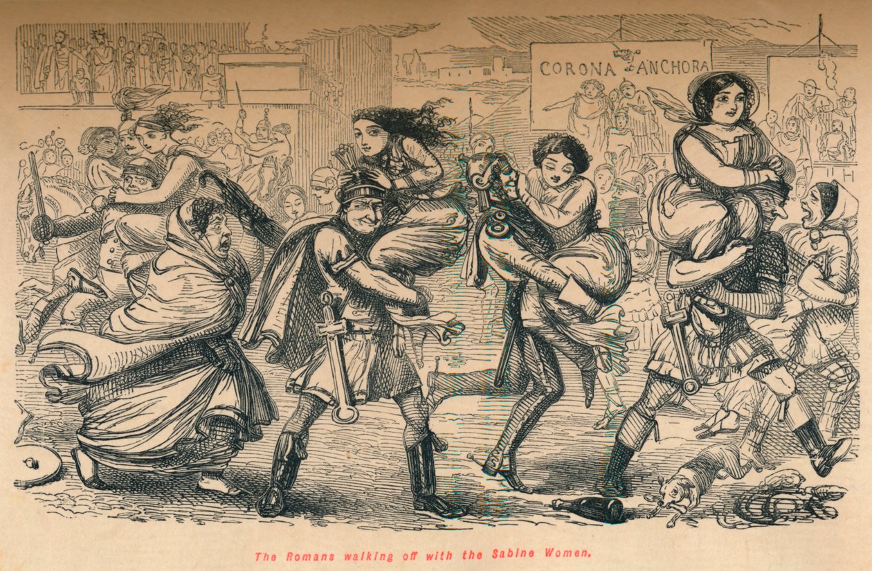 Romerne gik af sted med de sabinske kvinder, 1852 af John Leech