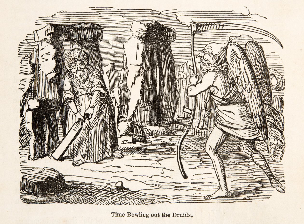Time Bowling out the Druids, fra The Comic History of England, pub. 1864 af John Leech