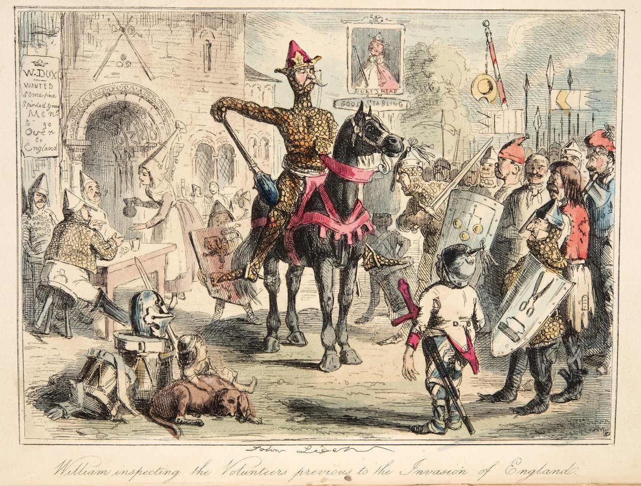Vilhelm Erobreren inspicerer de frivillige før invasionen af England, fra The Comic History of England, pub. 1864 (håndfarvet radering) af John Leech