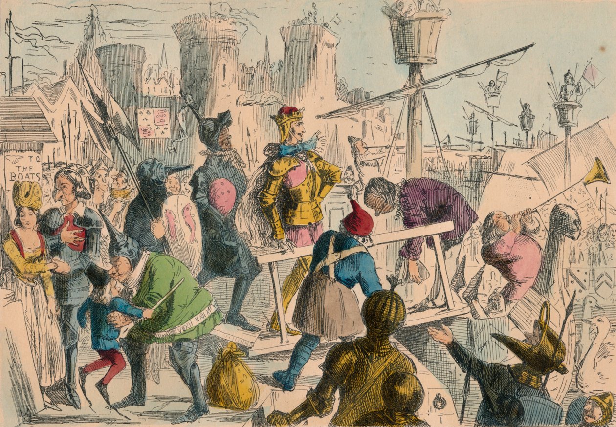 Kong Henry den Femtes ombordstigning i Southampton. 1415 e.Kr., 1850 af John Leech and Gilbert Abbott A Beckett