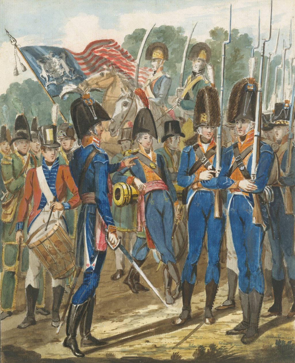 Medlemmer af City Troop og Other Philadelphia Soldiery, 1811-ca. 1813. af John Lewis Krimmel