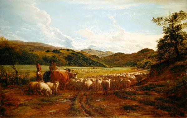 En god aften efter regn, en scene i Wales (olie på panel) af John Linnell