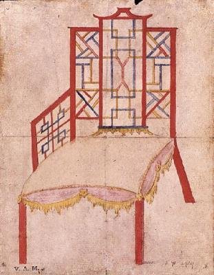 Design til Chinoiserie stol, ca. 1753 (akvarel på papir) af John Linnell