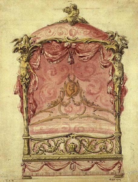 Engelsk design til en stor seng, ca.1760 af John Linnell