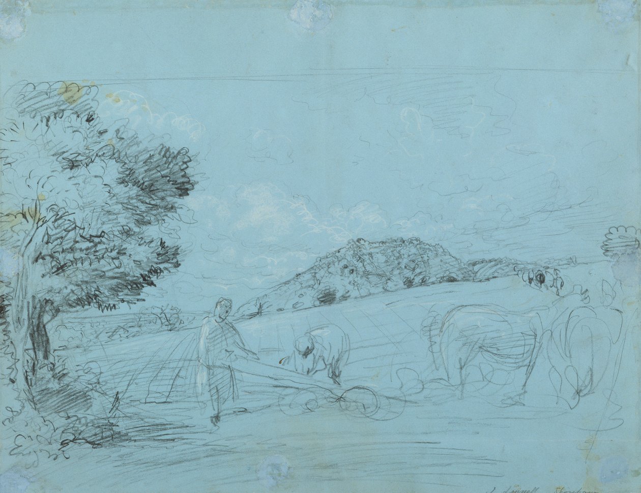Pløjning ved Shoreham (blyant og kridt på papir) af John Linnell