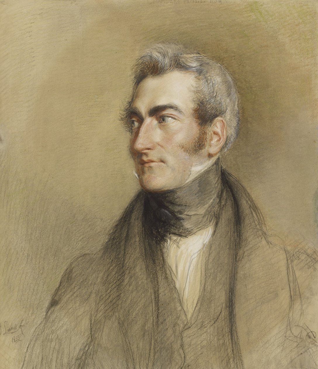Portræt af Chambers Hall, 1835 (sort og rødt kridt) af John Linnell