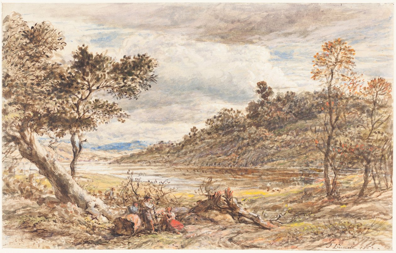 Rejsende, der hviler ved et væltet træ af John Linnell