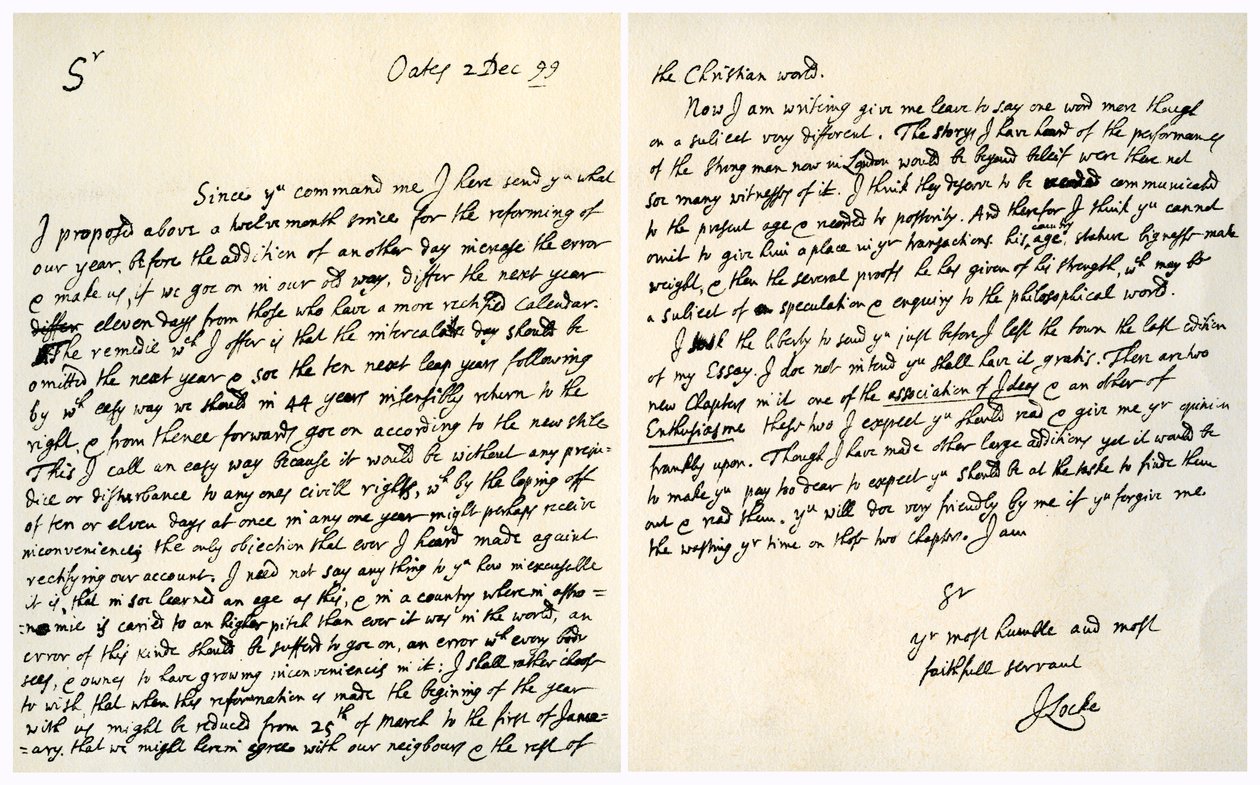 Brev fra John Locke til Hans Sloane, 2. december 1699. af John Locke