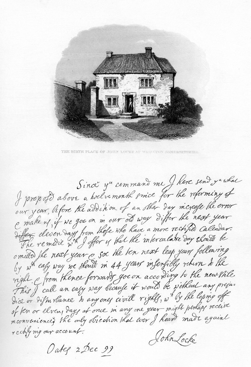 Del af et brev fra John Locke til Sir Hans Sloane, slutningen af det 17.-begyndelsen af det 18. århundrede, 1840. af John Locke