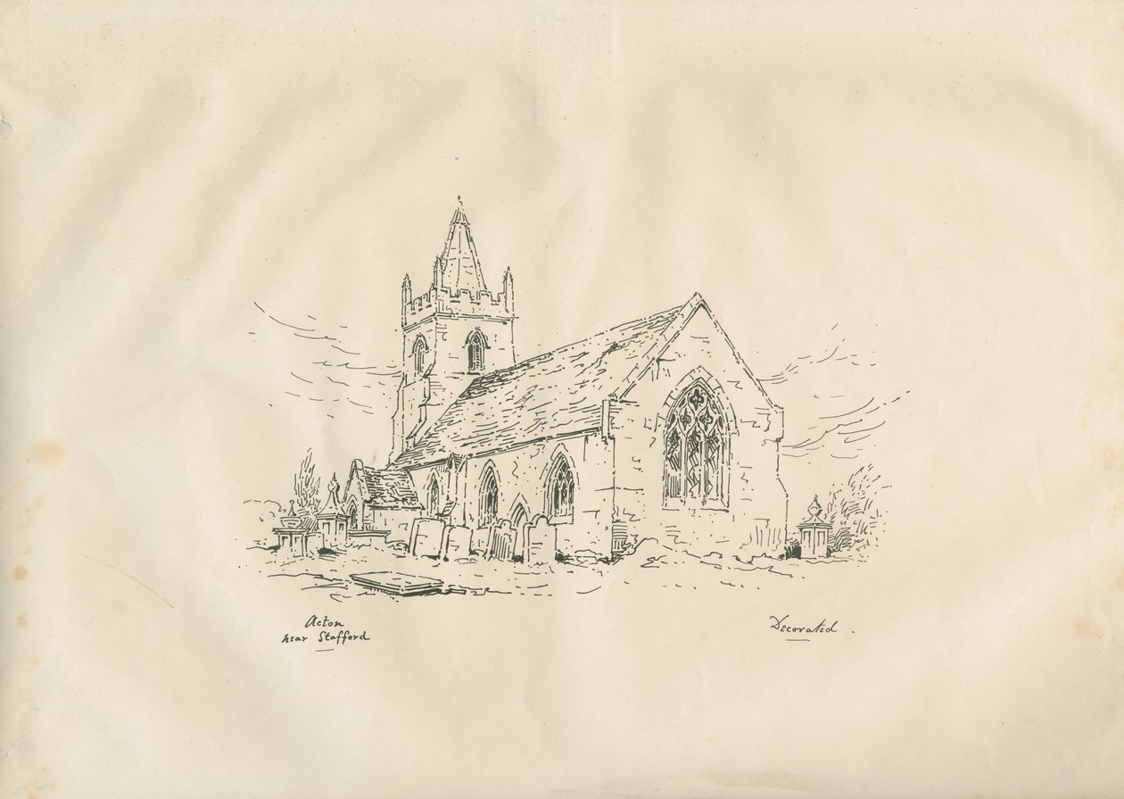 Acton Trussell Church: litografi med pen og blæk, nd [?19. århundrede] af John Louis Petit