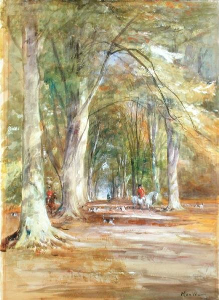 Huntsman in a Clearing (akvarel og kropsfarve på papir) af John MacWhirter