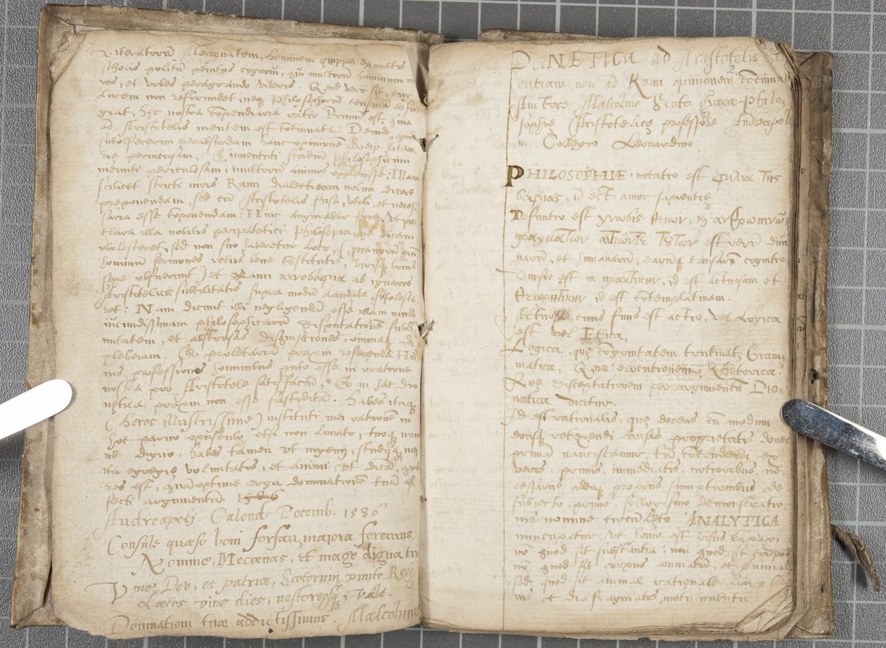 Forelæsningsnoter om dialektik, ca. 1584-86 (pen og blæk på papir i indbundet bind) af John Malcolm