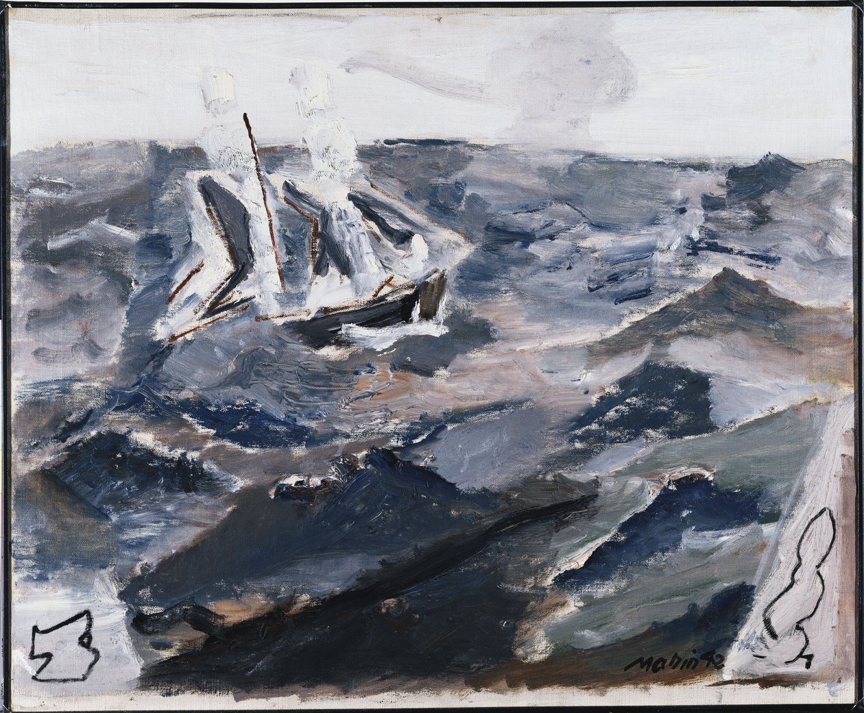 Hav og båd (olie på lærred) af John Marin