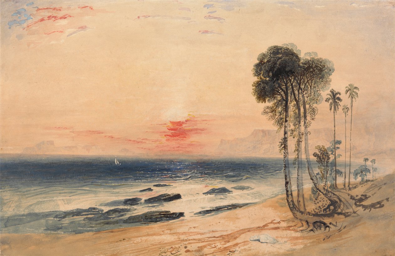 En tropisk kyst, solnedgang af John Martin
