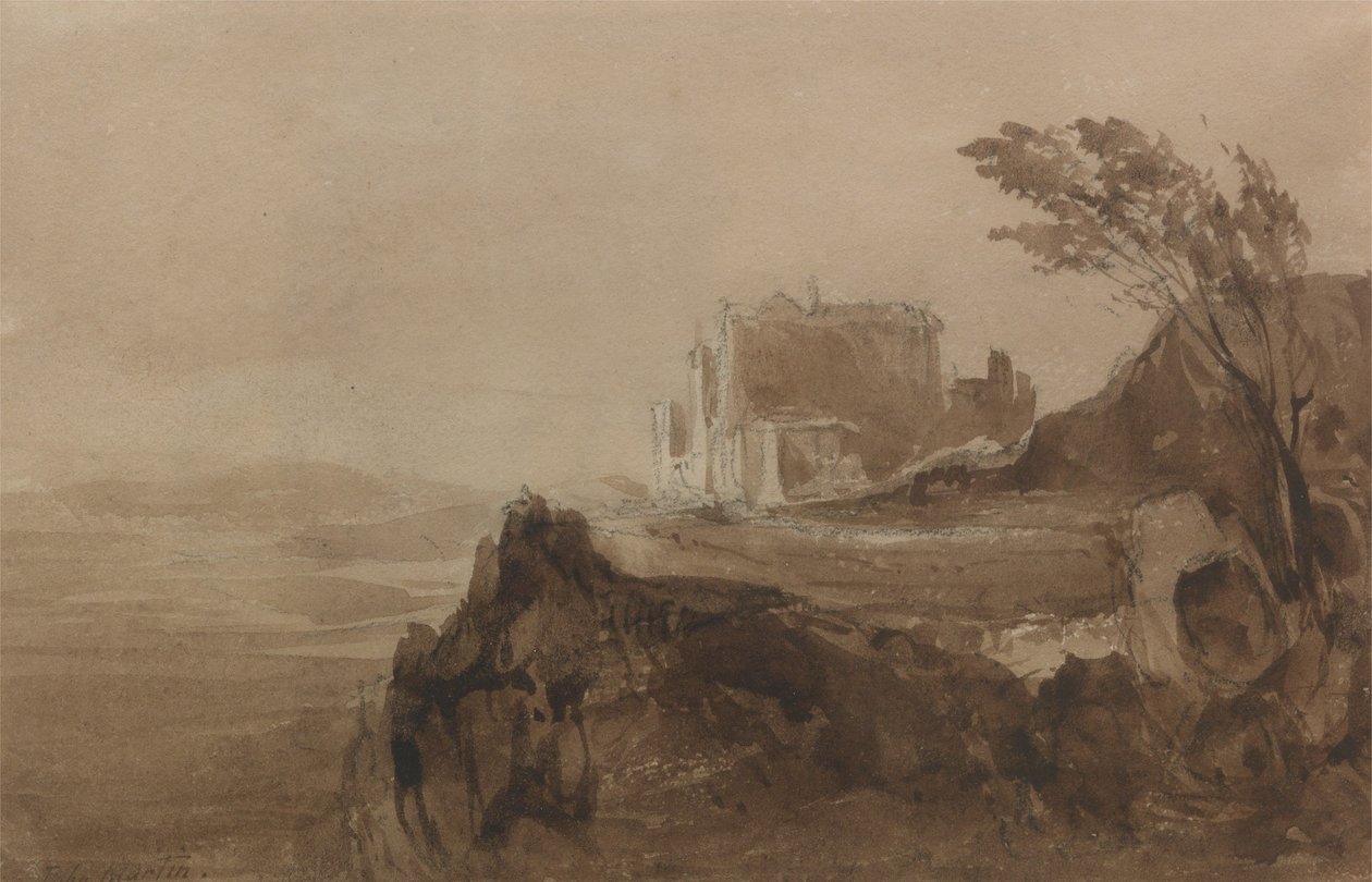 En bygning på en bakke af John Martin