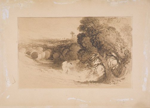 Uddrivelse fra Eden, (brun vask på papir lagt ned på kort) af John Martin