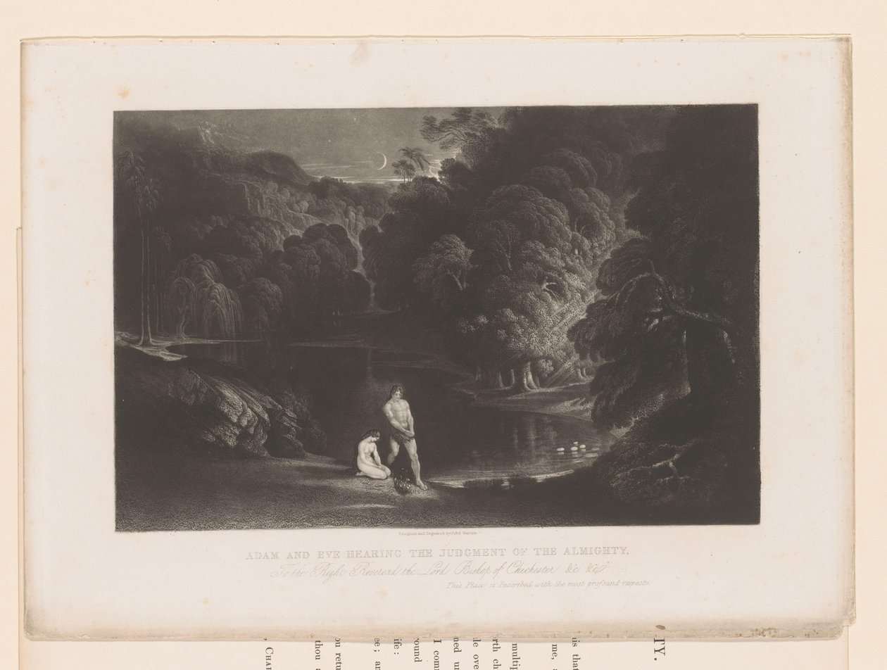 Gud giver Adam og Eva skylden for deres synd Adam og Eva hører den Almægtiges dom (titel på objektet) Illustrationer til Bibelen (serietitel) Illustrationer af Bibelen (serietitel) af John Martin