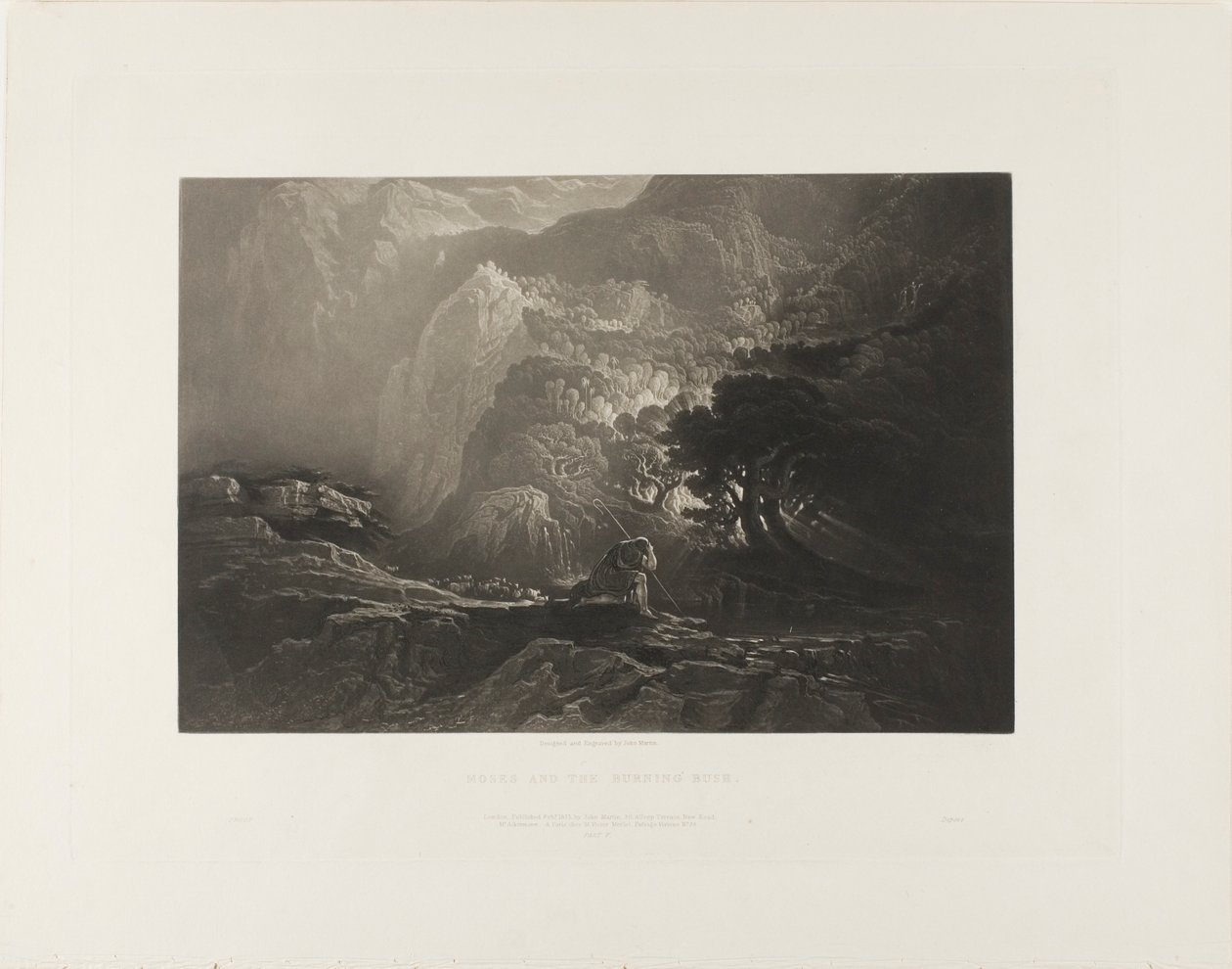 Moses og den brændende busk, fra illustrationer af Bibelen af John Martin