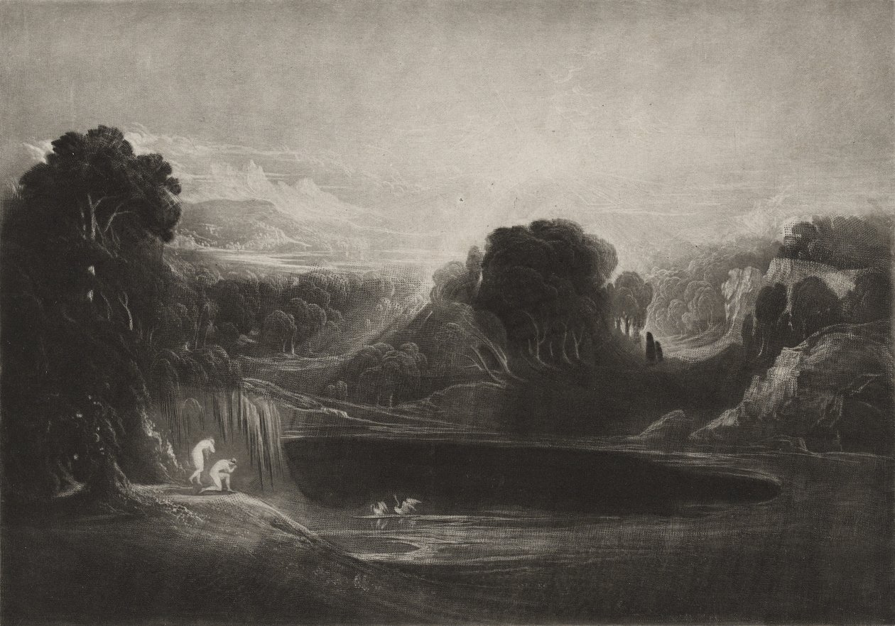 Paradiset - Adam og Eva - Morgensalmen, ca. 1827 (mezzotint) af John Martin