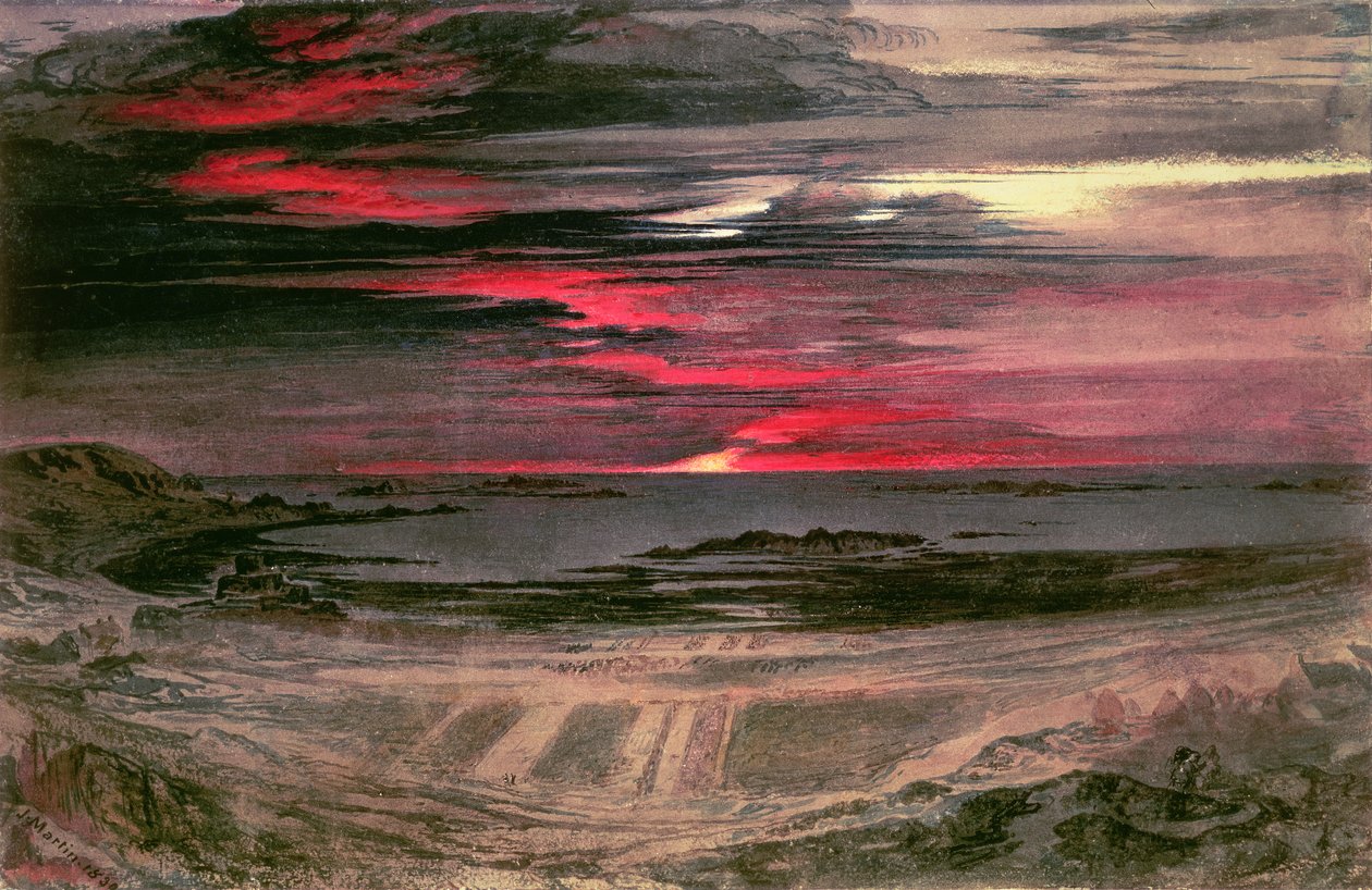 Solnedgang over en Rocky Bay af John Martin