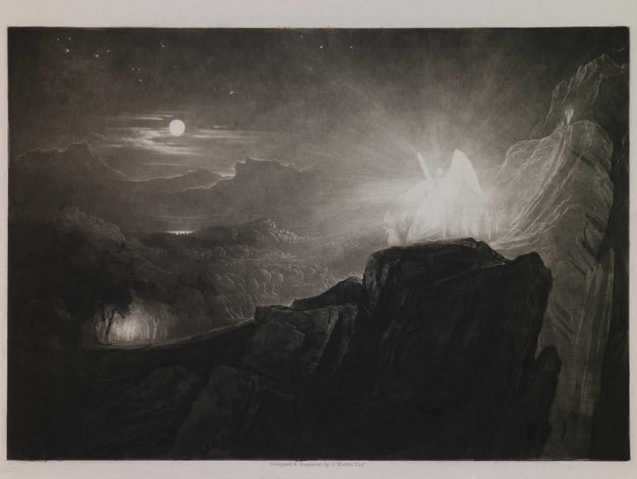 The Angels Guarding Paradise at Night, illustration til "Paradise Lost" af John Milton, bog 4, linje 866 af John Martin