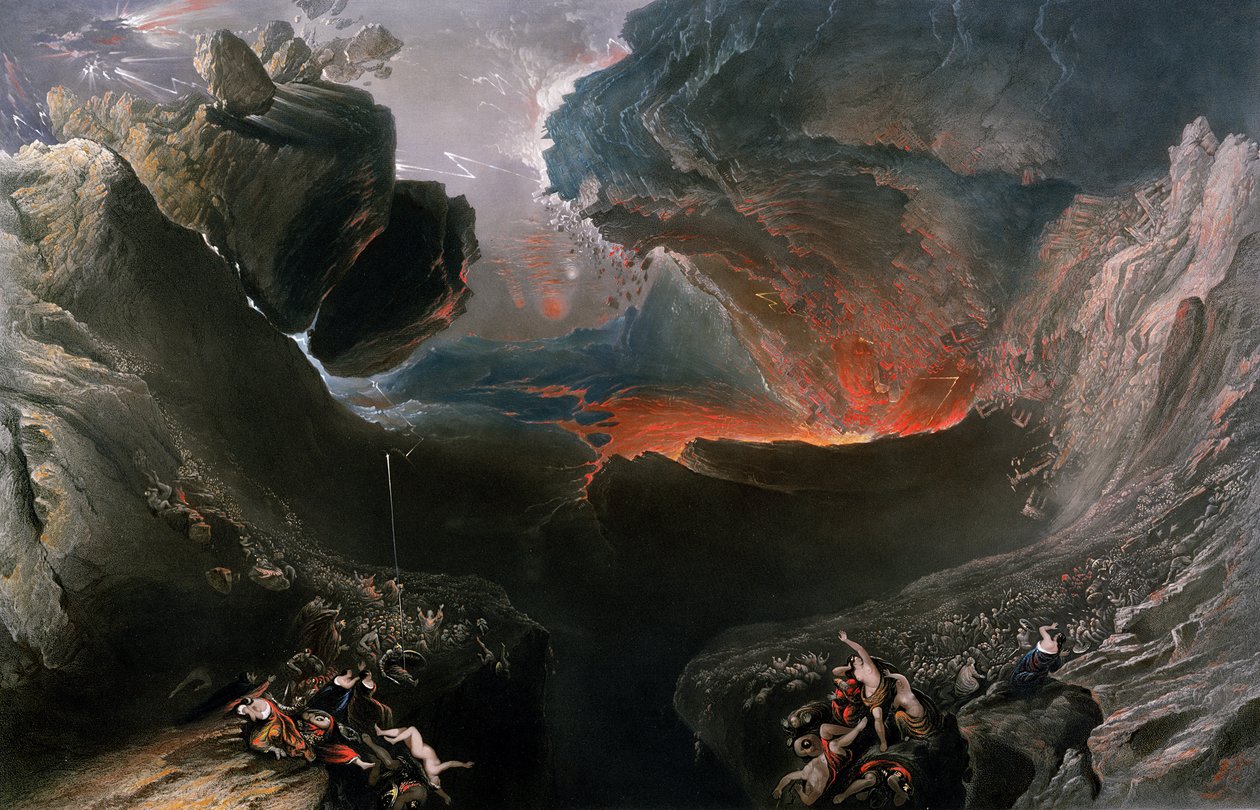 The Great Day of His Wrath, graveret af Charles Mottram (1807-76), udgivet af Thomas McLean, London i 1857 (håndfarvet gravering) af John Martin