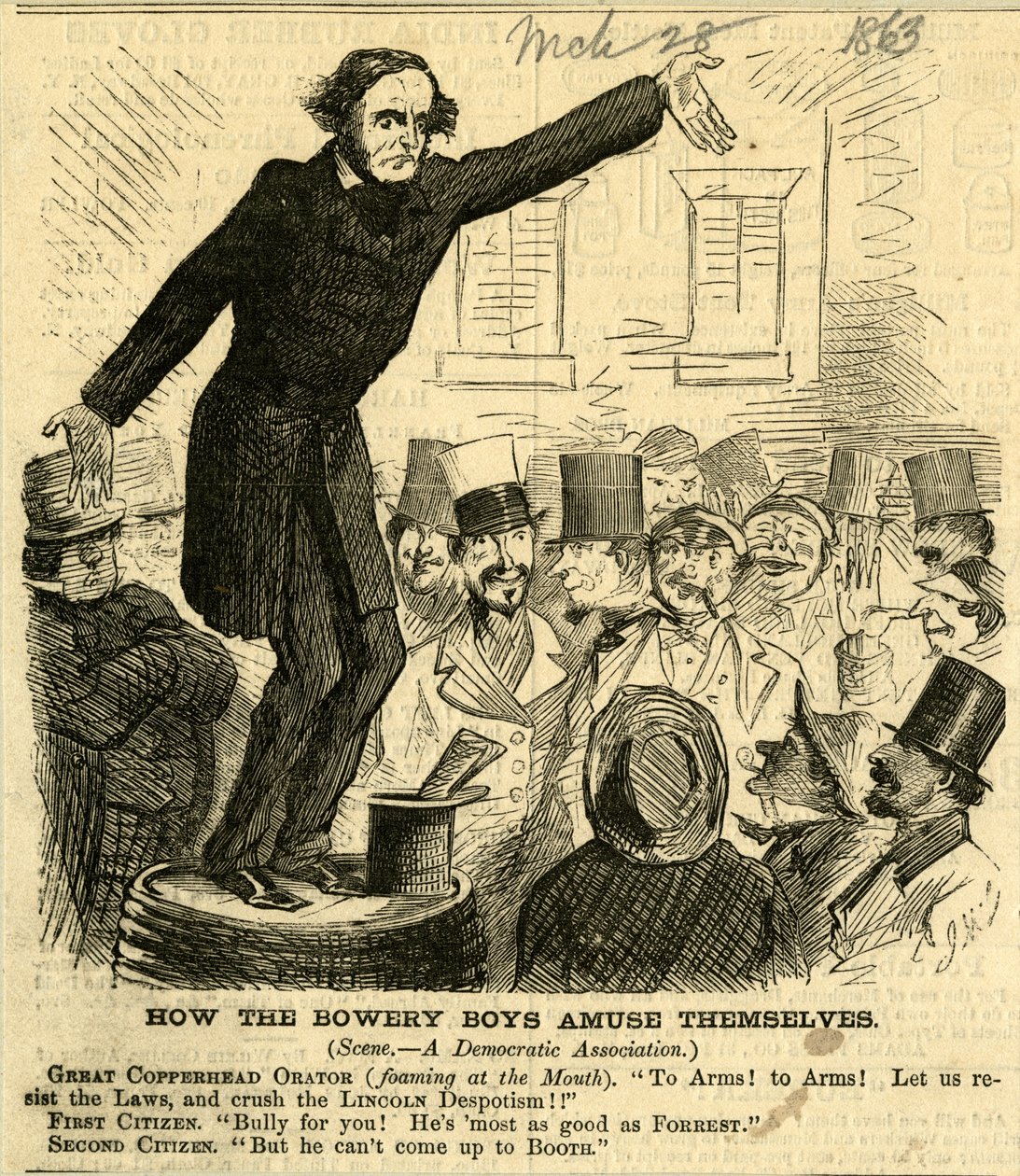 How the Bowery Boys Amuse Themselves, 1863 (trægravering) af John McLenan