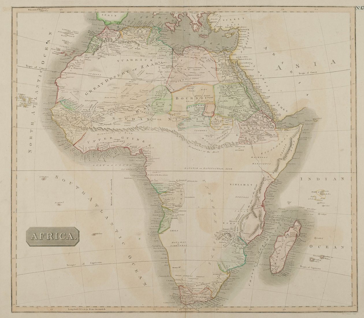 Afrika (håndfarvet gravering) af John Menzies