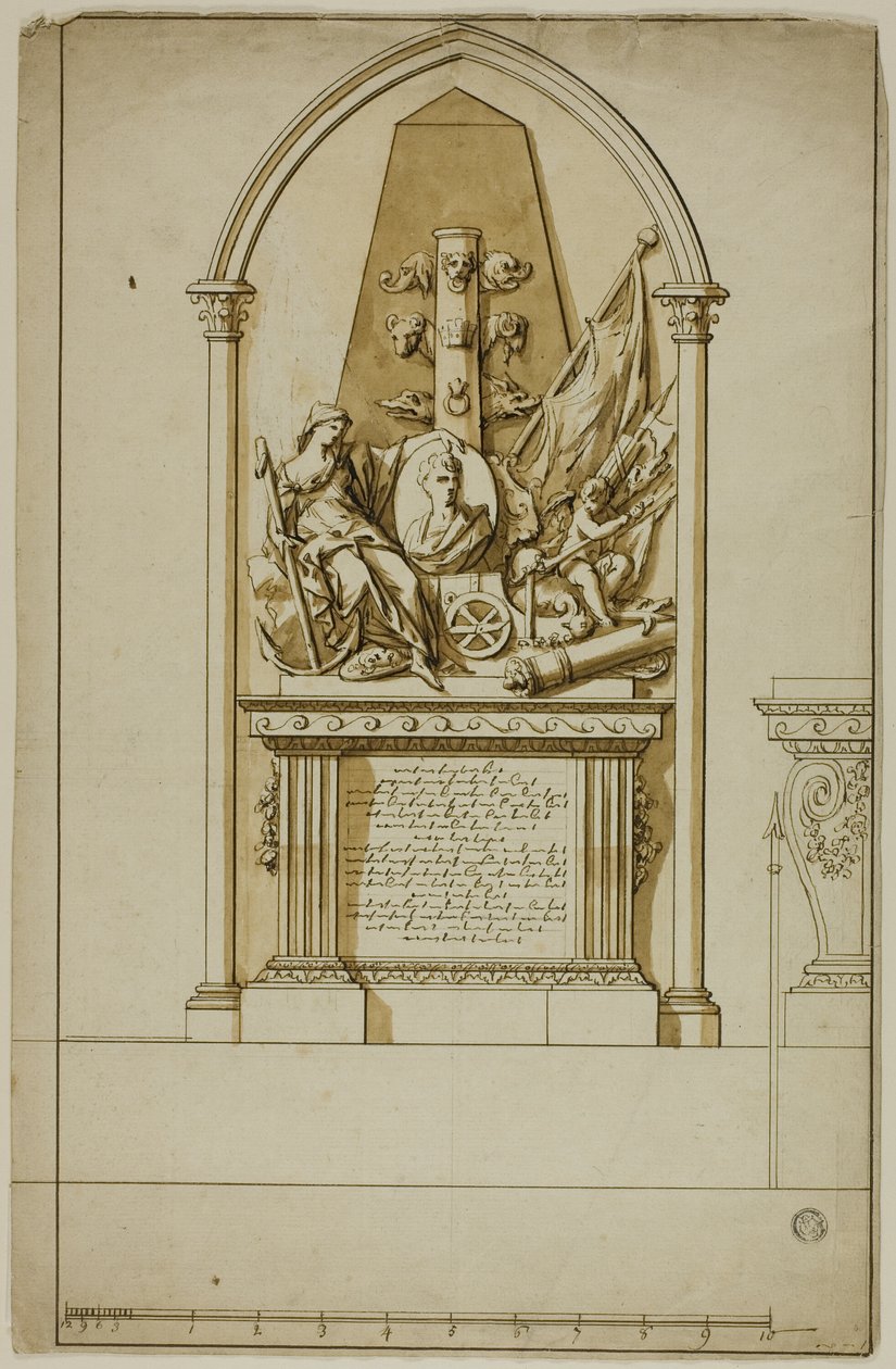 Design til et uudført begravelsesmonument for den første hertug af Marlborough af John Michael Rysbrack