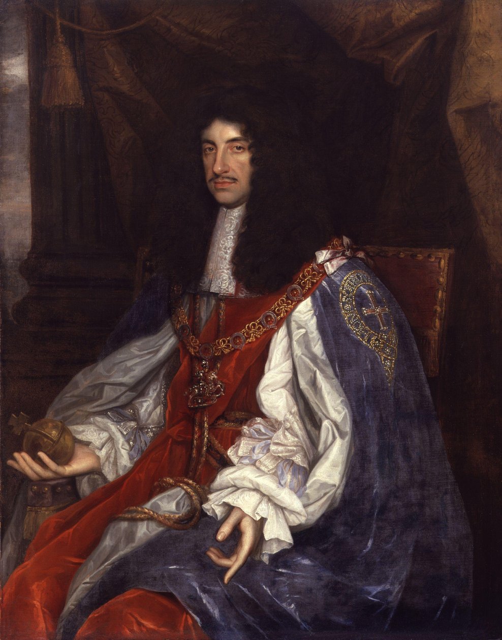 Portræt af Charles II i strømpebåndskåbe af John Michael Wright