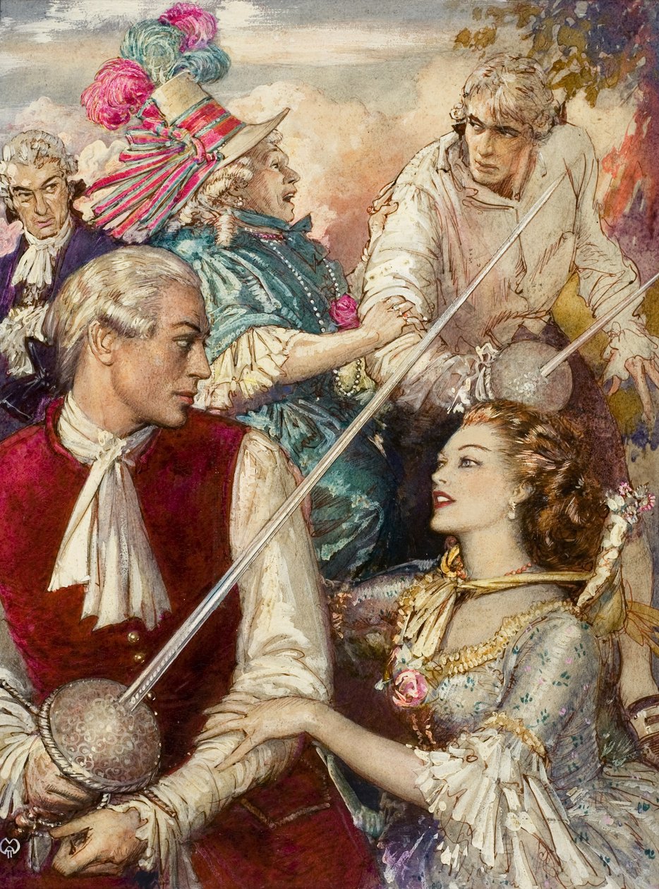 The Rivals (gouache på papir) af John Millar Watt