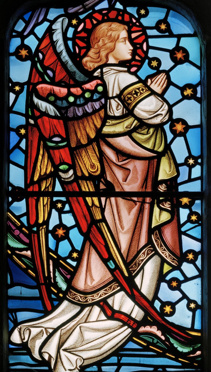 Cuxton, Sankt Michael, østvindue, Lavers & Barraud, John Millner Allen (1827-1902), Engel fra Kristus i majestæt med helgener, ca. 1865 af John Millner Allen