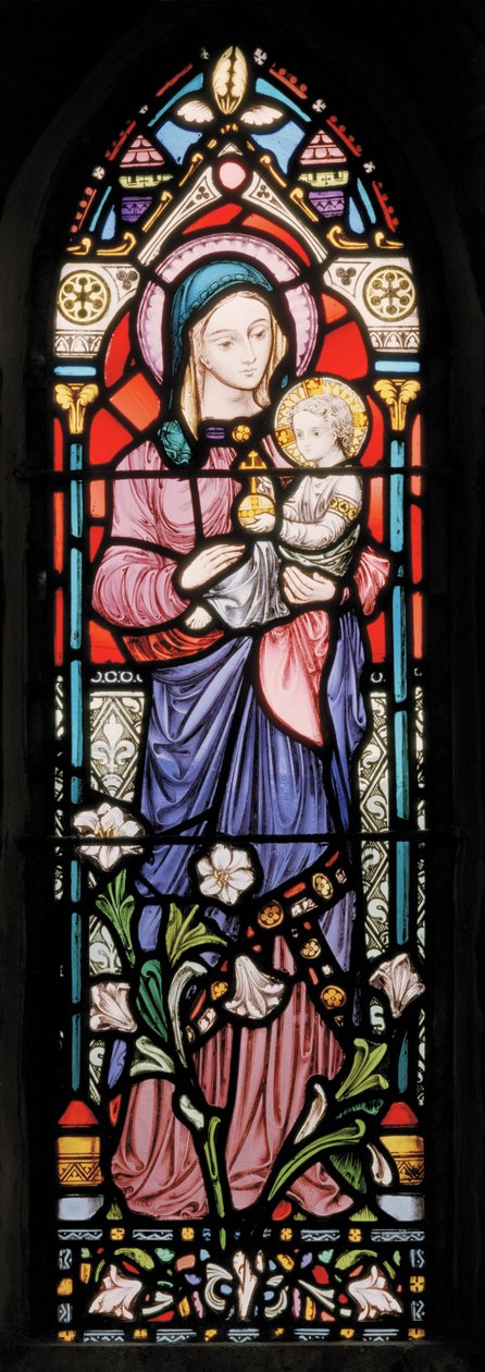 Dover, St Mary In Castro, Lavers & Barraud, John Millner Allen (1827-1902), Madonna & Child, 1861, tilpasset fra Gilbert Scott af John Millner Allen