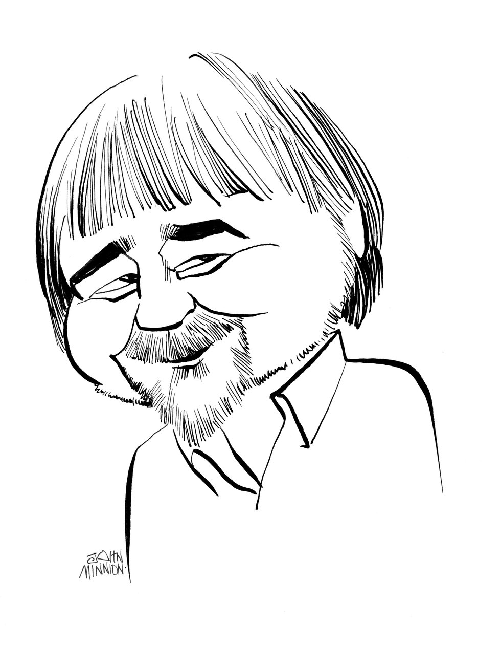 Alan Bleasdale karikatur, engelsk tv-dramatiker: b af John Minnion