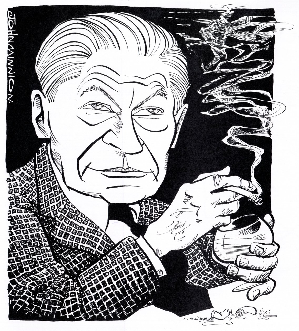 Arthur Koestler, karikatur af John Minnion