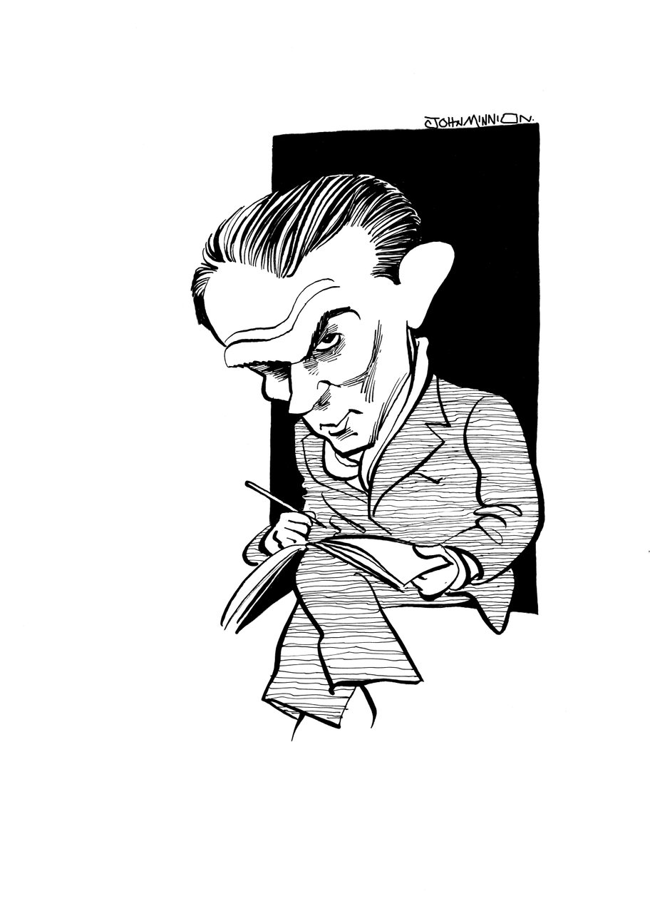 Bruno Schulz karikatur, polsk forfatter, grafiker og litteraturkritiker: 12. juli 1892 - 19. november 1942 af John Minnion