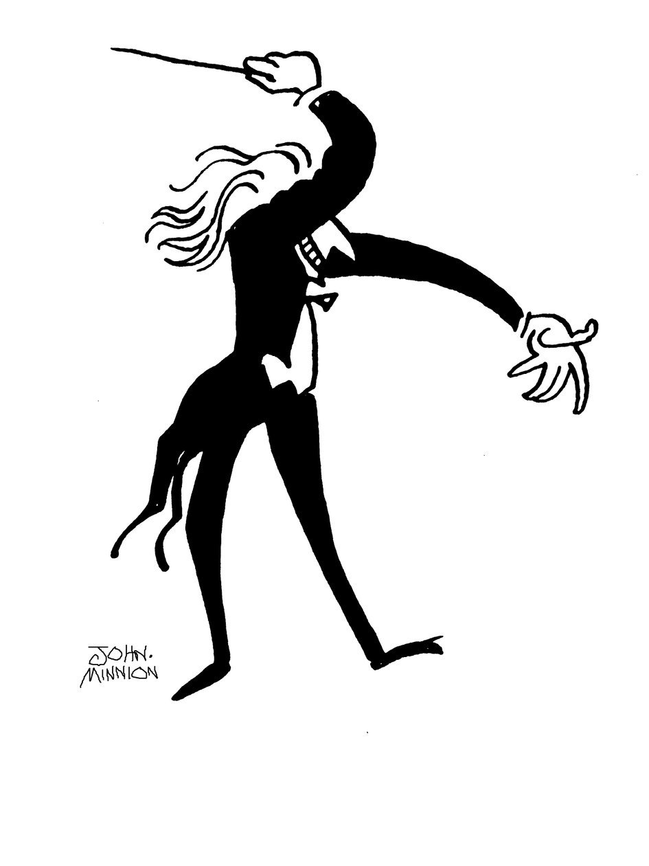 Karikatur af en dirigent, der dirigerer dramatisk af John Minnion
