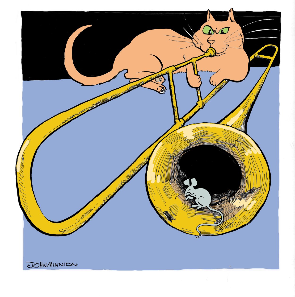 Kat spiller trombone af John Minnion