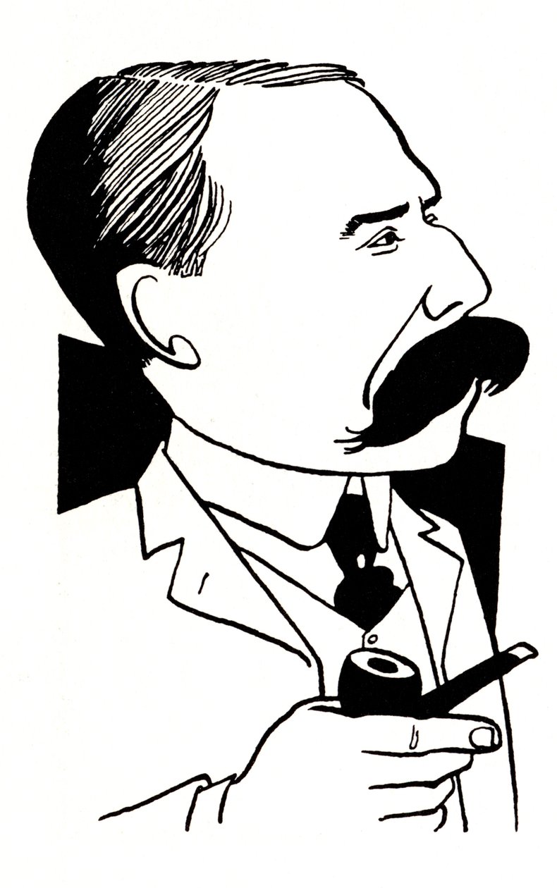 Edward Elgar - karikatur med pibe i hånden af John Minnion