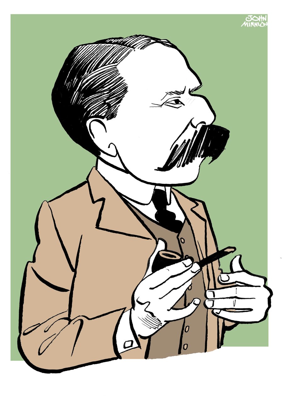 Edward Elgar - karikatur med pibe i hånden af John Minnion