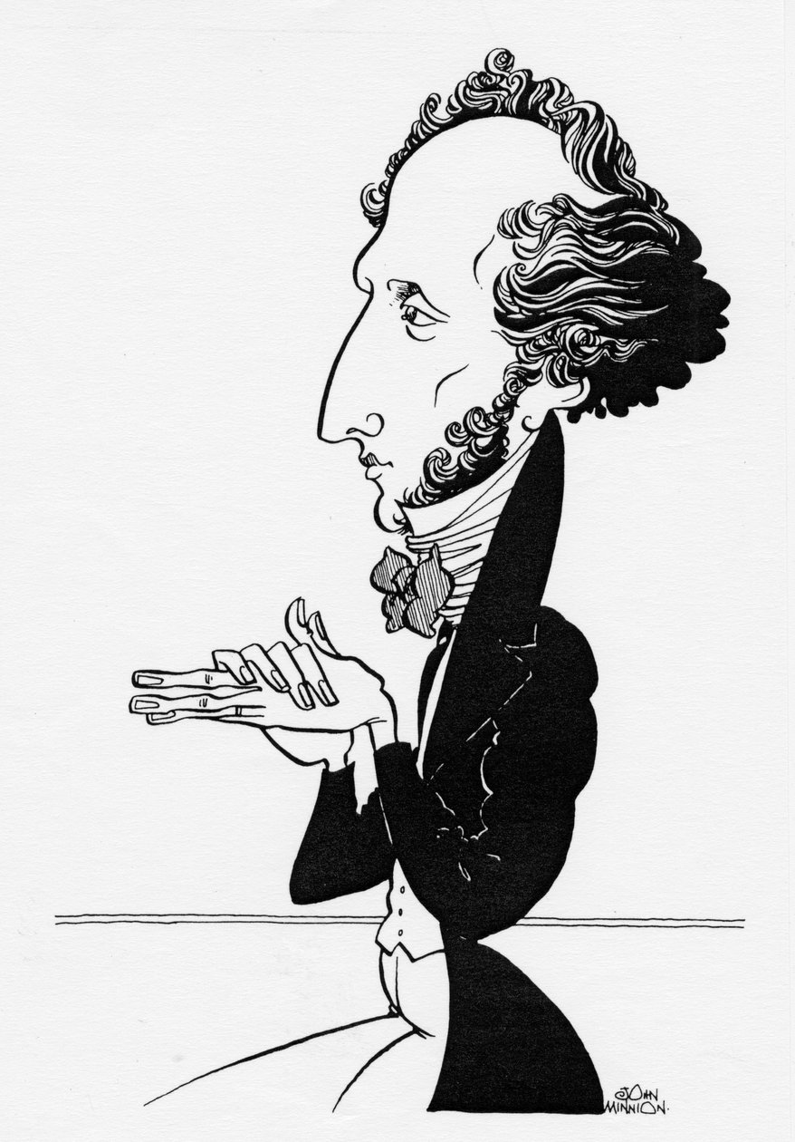 Felix Mendelssohn - Karikatur af den tyske komponist, 3. februar 1809 - 4. november 1847 af John Minnion