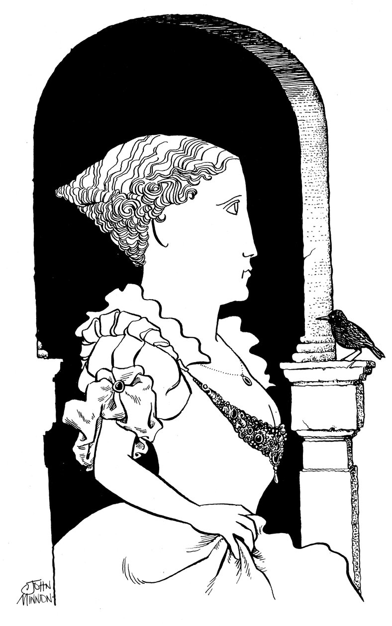 Francesca Caccini - karikatur af den florentinske sangerinde og komponist af John Minnion